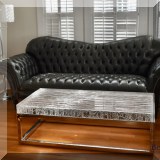 F01. Arhaus Arabelle leather camelback Chesterfield sofa. 38"h x 98"w x 43"d 